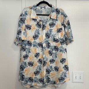 Men’s Tropical Leaf Pattern Short-Sleeve Button Up Shirt